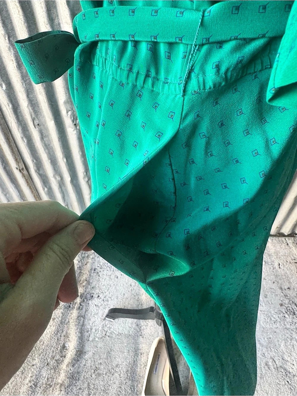 Vintage Joanie Char Silk Silk Midi Dress in Green & Blue Size 8 - Picture 5 of 9